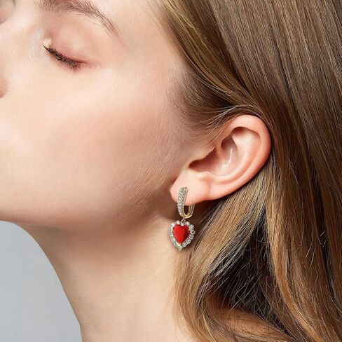 Sonateomber Rhinestone Heart dangle Gold Hoop Earrings for Women Valentines Day Sparkly Crystal Cubic Zirconia Drop Huggie Earing Dangling Prom Fashion Jewelry Gift in Saudi Arabia