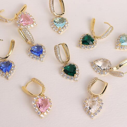 Sonateomber Rhinestone Heart dangle Gold Hoop Earrings for Women Valentines Day Sparkly Crystal Cubic Zirconia Drop Huggie Earing Dangling Prom Fashion Jewelry Gift in Kuwait