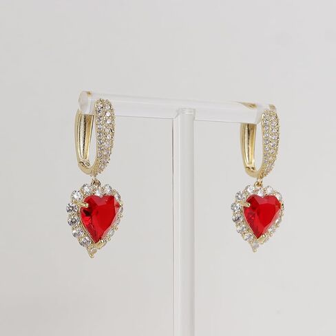 Sonateomber Rhinestone Heart dangle Gold Hoop Earrings for Women Valentines Day Sparkly Crystal Cubic Zirconia Drop Huggie Earing Dangling Prom Fashion Jewelry Gift in Saudi Arabia