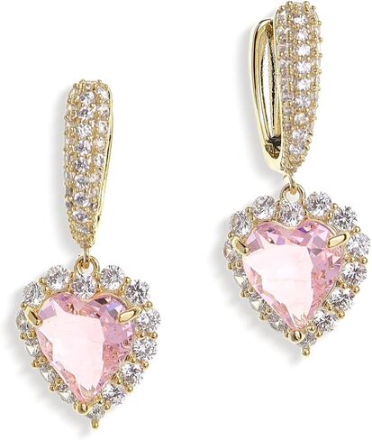 Sonateomber Rhinestone Heart dangle Gold Hoop Earrings for Women Valentines Day Sparkly Crystal Cubic Zirconia Drop Huggie Earing Dangling Prom Fashion Jewelry Gift in Saudi Arabia