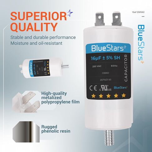 BlueStars 45 uf/MFD/Microfarad 250 VAC Volts CBB60 50Hz/60Hz Run Capacitor with Screw - Exact Fit for Start-up of AC Motors Run Electric Motors Water Pumps in Saudi Arabia