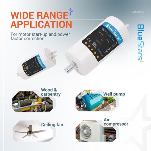 BlueStars 45 uf/MFD/Microfarad 250 VAC Volts CBB60 50Hz/60Hz Run Capacitor with Screw - Exact Fit for Start-up of AC Motors Run Electric Motors Water Pumps in Saudi Arabia