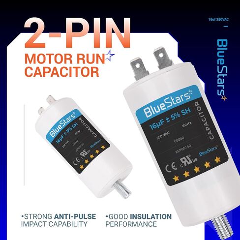 BlueStars 45 uf/MFD/Microfarad 250 VAC Volts CBB60 50Hz/60Hz Run Capacitor with Screw - Exact Fit for Start-up of AC Motors Run Electric Motors Water Pumps in Saudi Arabia