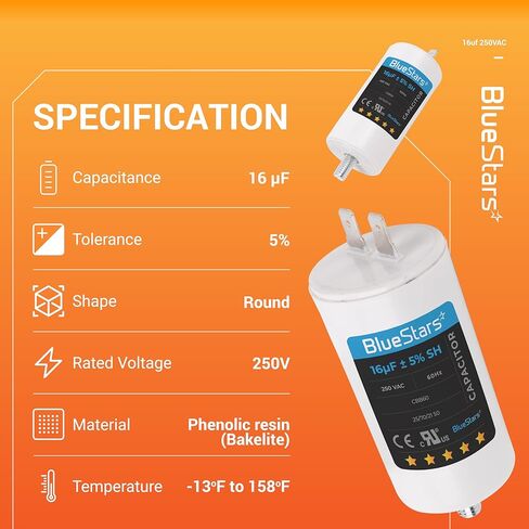 BlueStars 45 uf/MFD/Microfarad 250 VAC Volts CBB60 50Hz/60Hz Run Capacitor with Screw - Exact Fit for Start-up of AC Motors Run Electric Motors Water Pumps in Saudi Arabia