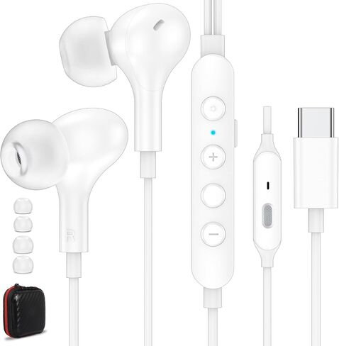 USB C Headphone, Voice Changer Earbuds Wired with Mic, Karaoke Type-C Earphone with Case Deep Bass Noise Canceling Cord Ear Buds for iPhone 16 15 Pro Max Plus iPad Galaxy S24 Ultra S23 FE Pixel 9 8 7 in Kuwait
