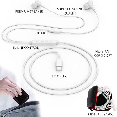 USB C Headphone, Voice Changer Earbuds Wired with Mic, Karaoke Type-C Earphone with Case Deep Bass Noise Canceling Cord Ear Buds for iPhone 16 15 Pro Max Plus iPad Galaxy S24 Ultra S23 FE Pixel 9 8 7 in Kuwait