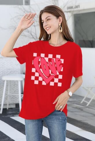 قمصان عيد الحب للنساء تي شيرت على شكل قلب الحب، تي شيرت عيد الحب السعيد in Kuwait