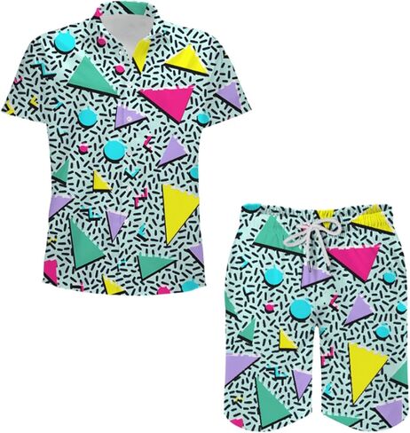 Arssm Mens 2 Pieces Vintage Shirts and Shorts Set 80s 90s Outfit Button Down Beach Suit Quick Dry for Vintage Halloween Party in Kuwait