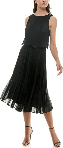 Women's Pleated Glitter Matte Popover Midi Dress in Kuwait