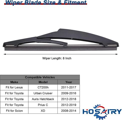 Rear Windshield Wiper Blade for Lexus CT200h 2011-2017, for Scion XD 2008-2014, for Toyota Prius C 2012-2019 Rear Wiper Blade, 8 inch (Pack of 1) in Kuwait