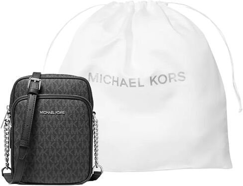 Michael Michael Kors Jet Set Travel Signature PVC Medium Logo Crossbody Flight Bag Bundle Dust Bag. (Black Signature PVC) in Kuwait