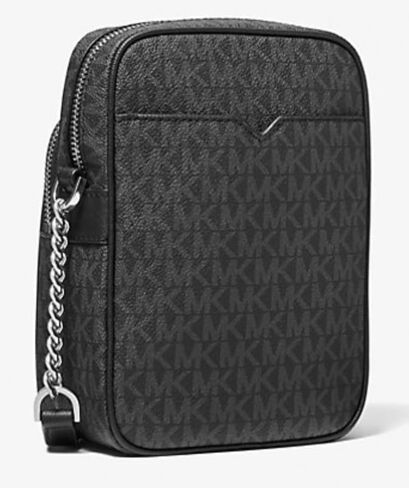 Michael Michael Kors Jet Set Travel Signature PVC Medium Logo Crossbody Flight Bag Bundle Dust Bag. (Black Signature PVC) in Kuwait