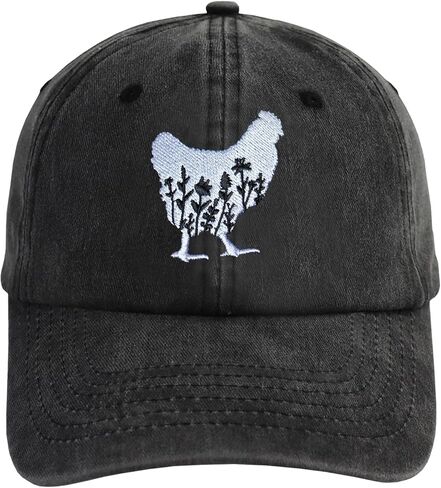 Women's Floral Chicken Hat Vintage Distressed Embroidered Adjustable Washed Dad Baseball Cap in Saudi Arabia