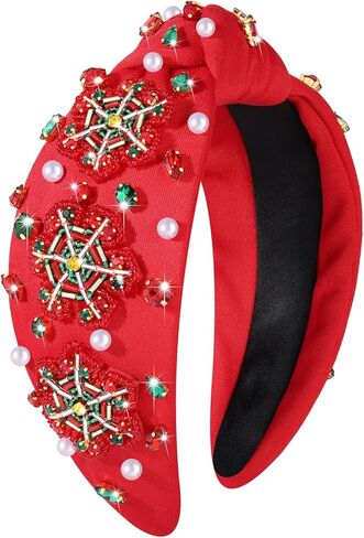 Christmas Headband Rhinestone Crystal Jeweled Knotted Head Band Christmas Holiday Party Costume Accessories Gift in Kuwait