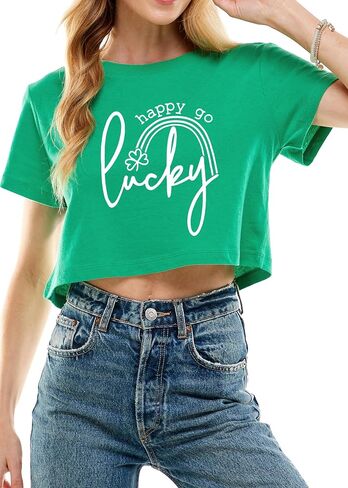 Funny St Patricks Day Outfits Shirt Women Sexy Saint Patricks Day Shamrock Clover Crop Tops for Teen Girls in Kuwait