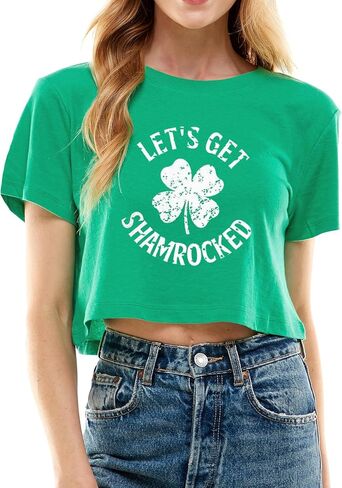Funny St Patricks Day Outfits Shirt Women Sexy Saint Patricks Day Shamrock Clover Crop Tops for Teen Girls in Kuwait