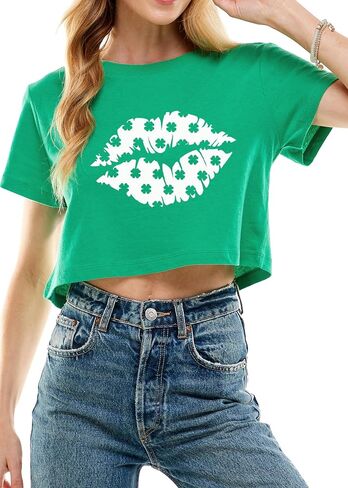 Funny St Patricks Day Outfits Shirt Women Sexy Saint Patricks Day Shamrock Clover Crop Tops for Teen Girls in Kuwait
