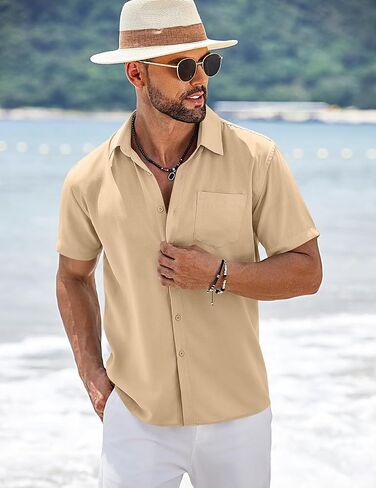 COOFANDY Men's Short Sleeve Button Down Shirts Summer Casual Textured Shirt Vacation Beach Wedding Shirts with Pocket in Saudi Arabia