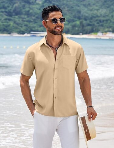 COOFANDY Men's Short Sleeve Button Down Shirts Summer Casual Textured Shirt Vacation Beach Wedding Shirts with Pocket in Saudi Arabia