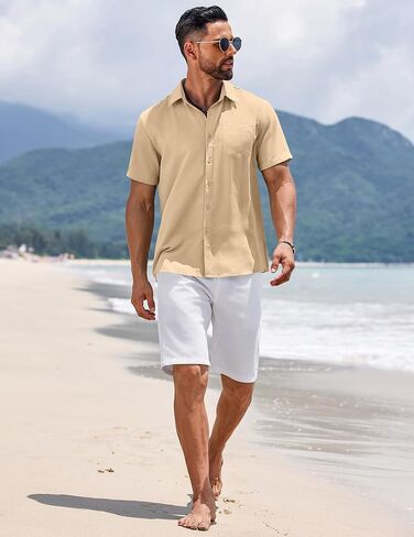 COOFANDY Men's Short Sleeve Button Down Shirts Summer Casual Textured Shirt Vacation Beach Wedding Shirts with Pocket in Saudi Arabia
