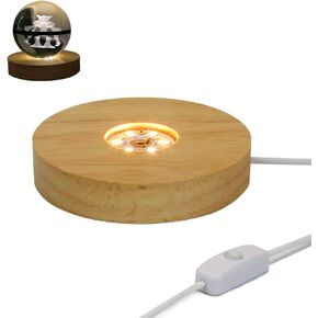 Mintso Wood Led Light Display Base for Glass Crystal Art/Paperweights,4 Inch,Bright Warm Light