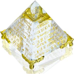 60mm Clear Faceted Crystal Pyramid Prism Crystal Pyramid Paperweights Decoration for Home Office Glass Pyramid with Flower of Life Charm for Mum Women