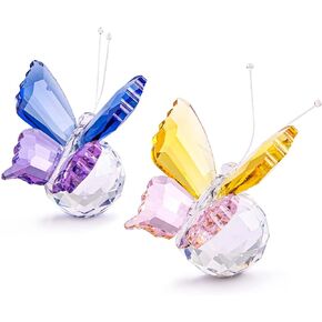 H&D HYALINE & DORA Set 2pcs Elegant Crystal Flying Butterfly with Ball Base Glass Animal Collectible Figurines Paperweight Art Craft Table Ornament Home Wedding Decor Xmas Women Gift