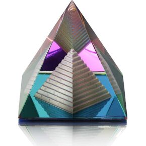 QFkris Crystal Pyramid Figurine Collectible, Transparent Color Prism Desk Ornament Glass Paperweight with Gift Box for Decoration (60mm / 2.4inches)