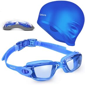 Swimming Goggles Swimming Cap Set Swim Glasses Silicone Swim hat Pack for Adults with Anti Fog Glasses for Swimming