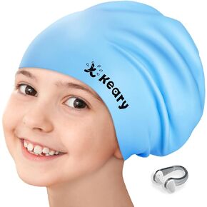 Keary Youth Teens Junior Silicone Swim Cap Waterproof Shower Swim Cap for Long Hair Braids and Dreadlocks Easy to Put on and Off