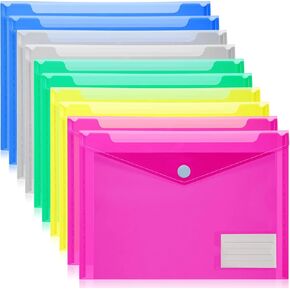 10 Pack Plastic Envelopes Poly Envelopes,Plastic Folders for Documents Clear Document Folders US Letter A4 Size File Envelopes with Label Pocket for Home Work Office Organization, 5 Colors in Kuwait