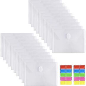 YoeeJob 20 Packs Plastic Envelopes with Hook & Loop Closure, Clear Poly Envelope Folders 5x7 Coupon Bill Receipts Oganizer