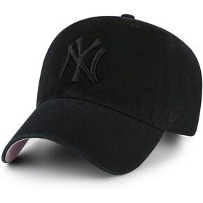 '47 MLB New York Yankees Ball Park Clean Up Adjustable Hat, Adult One Size Fits All (New York Yankees Black Black Pink)