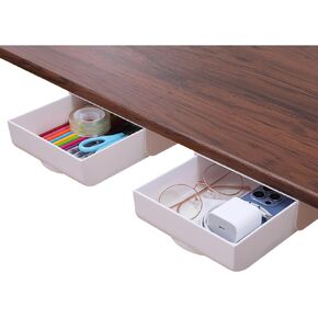 LuluEasy 4 Pack Under Desk Drawer Self-Adhesive Hidden Desktop Organizer, Attachable Desk Drawer Slide Out, Table Storage Tray for Pencil Pen Stationery Home Office Organization, Large White