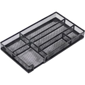 Desk Drawer Organizer Tray with 6 Compartment, Metal Mesh Drawer Office Drawer Organizer, Small Desk Organizer Tray Desktop Storage for Office Home School,11X 6 X 1.45in,White