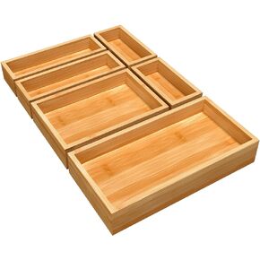 MaxGear Drawer Organizer 100% Bamboo Drawer Organizer Stackable 6-Pieces Wood Drawer Organizer, 18"x12"x2" Desk Drawer Organizer with Various Sizes for Office, Kitchen, Bedroom, Bathroom