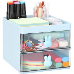 LETURE Small Desk Organizer With Drawer, Office Desktop Storage Box, Business Card/Pen/Pencil/Mobile Phone/Stationery Holder Storage Box, Makeup Organizer for Office School Home (White)