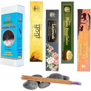 Naisha Incense Sticks Set of 4 (50 Gm Each) Calming & Relaxing Gift for Meditation & Yoga, Natural, Organic & Slow Burning Sticks, Chandan Wood, Mystic HeenAmber, Yogi, Lajawab (Devotion)