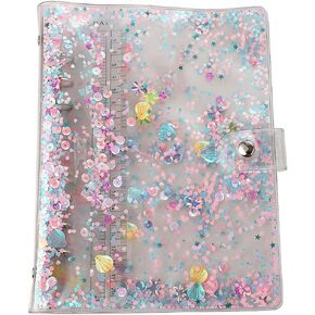 SICCOMA A5 6-Ring Loose Leaf Binder Cover PVC Glitter A5 Planner Binder Cover Notebook Binder Refillable Notebook Shell (6.7"x9.2") for Round-Ring Planner Pages (Inner Paper Not Included)