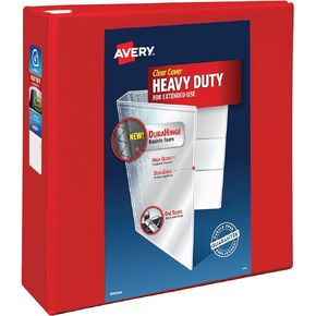 Avery Heavy-Duty View 3 Ring Binder, 4 Inch One Touch EZD Rings, 4.5 Inch Spine, 1 Red Binder (79326)
