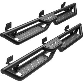 OEDRO 6 inch All Steel Running Boards Compatible with 2019-2025 Dodge Ram 1500 Crew Cab New Body, Bolt-on Side Steps with Paintable Step Plates, Powder Coated Black and High Gloss Red Nerf Bar