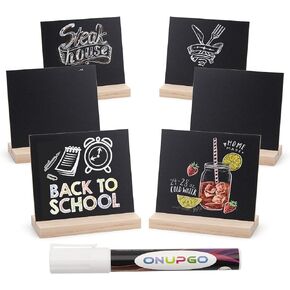 ONUPGO Mini Chalkboard, Double Sided 6 x 9 Inch Vintage Wooden Tabletop Signs - Set of 6, Decorative Mini Chalkboard Table Signs