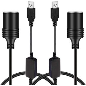 USB إلى مقبس ولاعة السجائر، USB A ذكر إلى 12 فولت مقبس ولاعة السجائر في السيارة أنثى كابل محول الطاقة 3.94FT (2 حزمة) in Kuwait