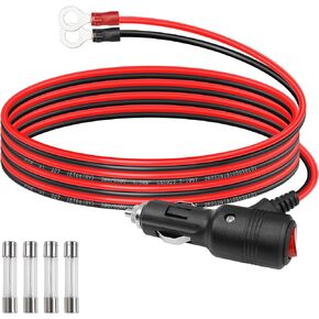 GELRHONR Car Cigarette Lighter Male Plug to O Ring Terminal with ON OFF Switch Adapter Cable,12V-24V 16AWG Auto Cigarette Lighter Extension Cable Cord with 15A Fuse (2M/6.5Ft)