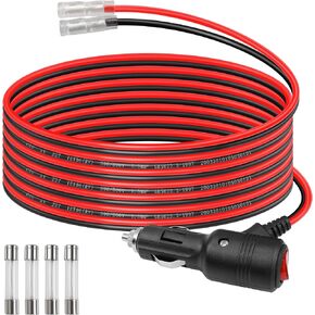 GELRHONR 12volt Replacement Cigarette Lighter Male Plug with Leads & LED Light,16AWG Car Cigarette Lighter Extension Cable with Switch Button and 15A Fuse Heavy Duty Cord (2M/6.5Ft)