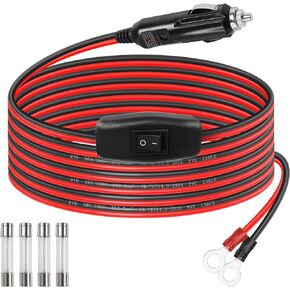 GELRHONR Car Cigarette Lighter Male Plug to O Ring Terminal with ON OFF Switch Adapter Cable,12V-24V 12AWG Auto Cigarette Lighter Extension Cable Cord with 25A Fuse Heavy Duty Cord (2M/6.5Ft)