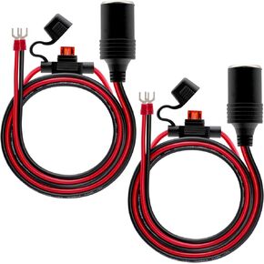Female Cigarette Lighter Socket, Y Type Terminal Plug Adapter with Heavy Duty Extension Cable 10A Fuse 12/24V 16AWG Cord 1.6FT(2 Pack)