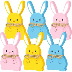 tyl&tys 3 قطع ديكور أرنب عيد الفصح، ديكورات طاولة عيد الفصح، لافتة على شكل أرنب خشبي مع حبل الجوت، صينية متدرجة الربيع، حفلة المزرعة، مكتب مكتب المطعم، ديكور الغرفة المركزية in Kuwait