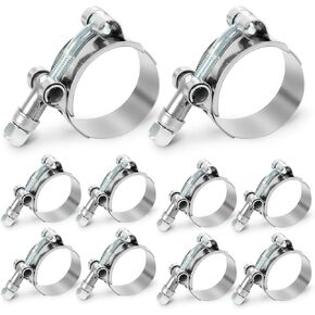 10Pcs T-Bolt Hose Clamps 32-37mm(1.25"-1.46"), Stainless Steel Turbo Intake Soft Hose Intercooler Clamp for 1 Inch Hose ID