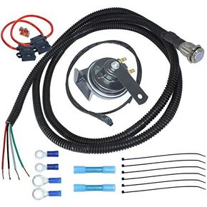 MCSADVENTURES Universal ATV UTV 12v DC Automotive Snail Horn Kit With Blue Lighted Button For Polaris RZR, Ranger, General